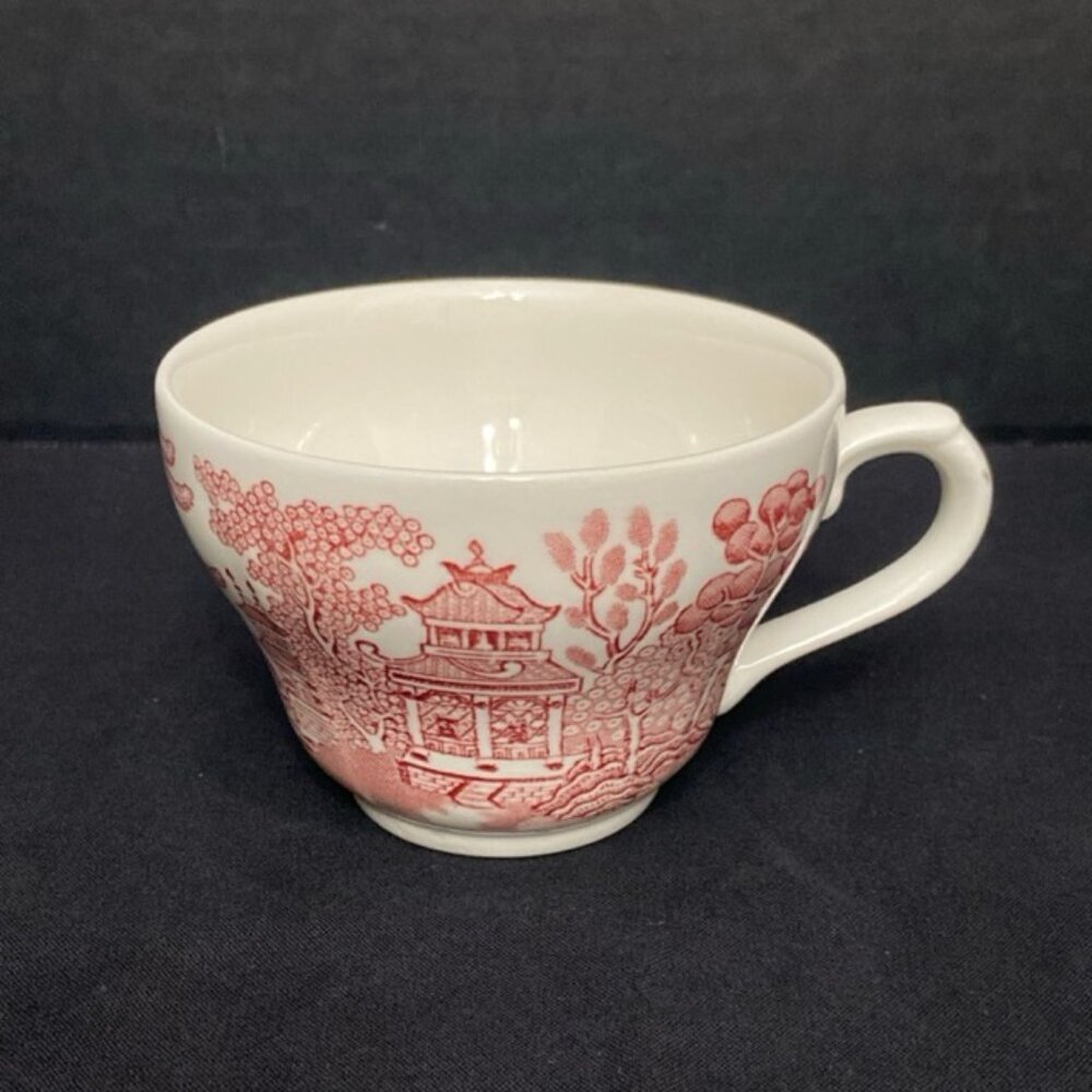 Vtg Churchill Cranberry Willow Red & White Chinz Coffee Tea‎ Cup Made in England